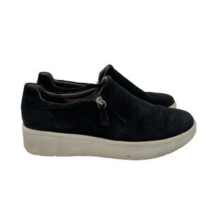 Clarks Layton Step Slip On Sneaker Womens 10 Comfort Casual Shoe Navy Blue Suede